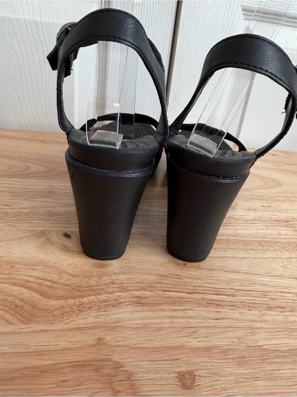Crocs Leigh II Wedges Black Canvas Ankle Strap Sandals Y2K Minimalist Chic W7 - Picture 7 of 12